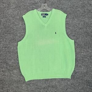 Vintage Polo Ralph Lauren Mens Pullover Sweater Vest Size XL Green Preppy V Neck
